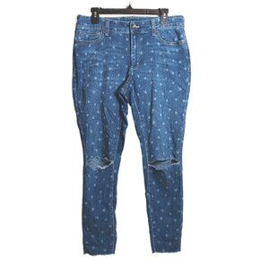 Time And Tru Skinny Jeans Womens 12 Stars Print Midrise Distressed Stretch Crop